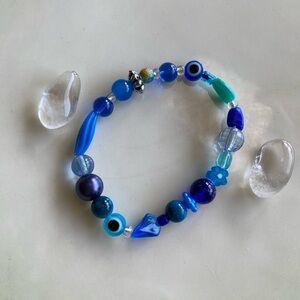 Ethereal Realms Blue Tone Mixed Bead Bracelet Evil Eye Daisy Heart Silver